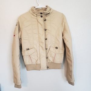 Billabong Tan Bomber Jacket Pink Lining - M Good Condition